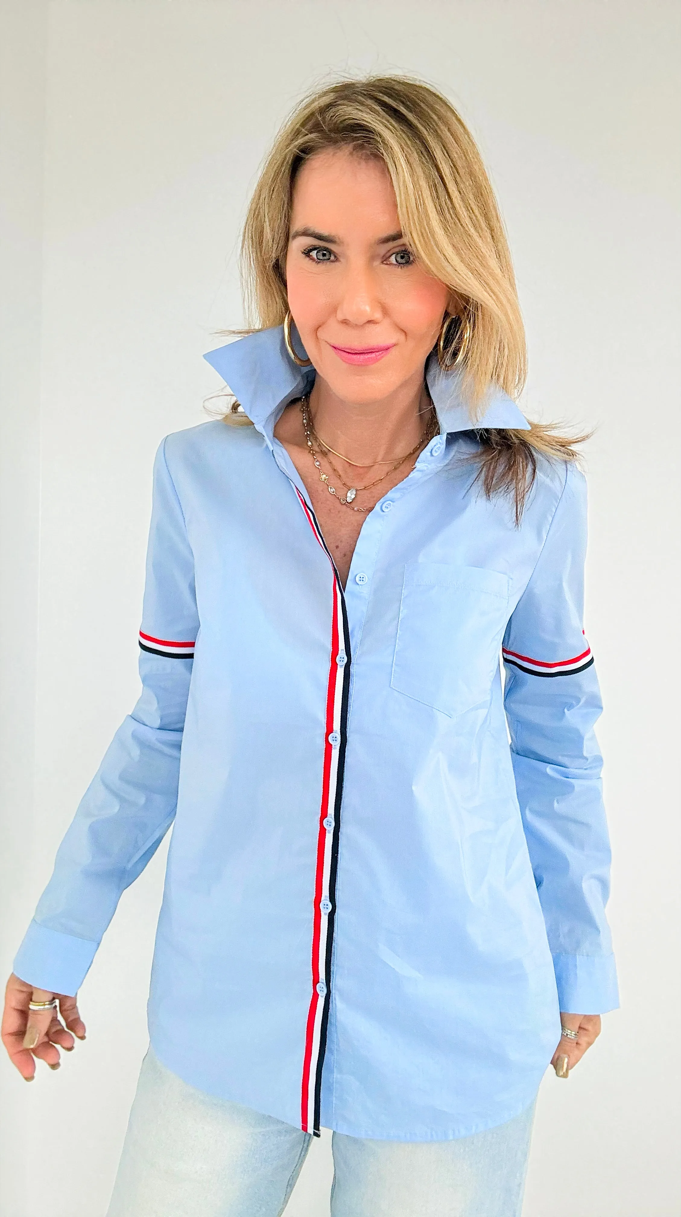 Accent Stripe Button-Down -  Blue