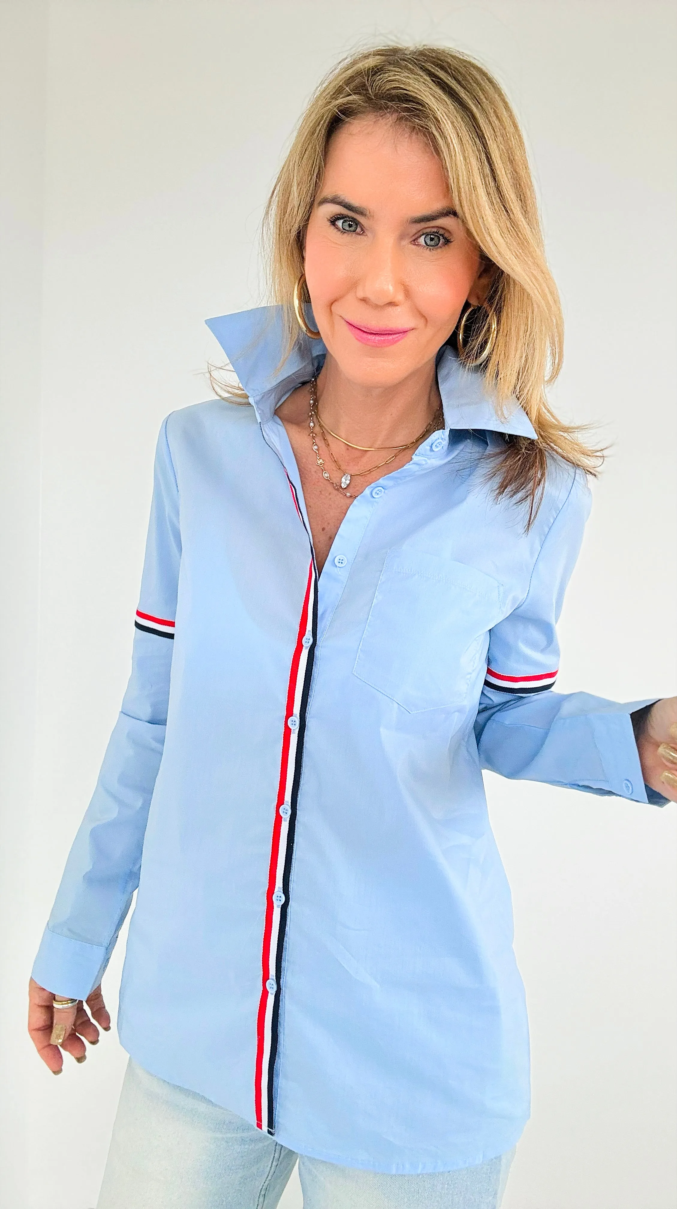 Accent Stripe Button-Down -  Blue