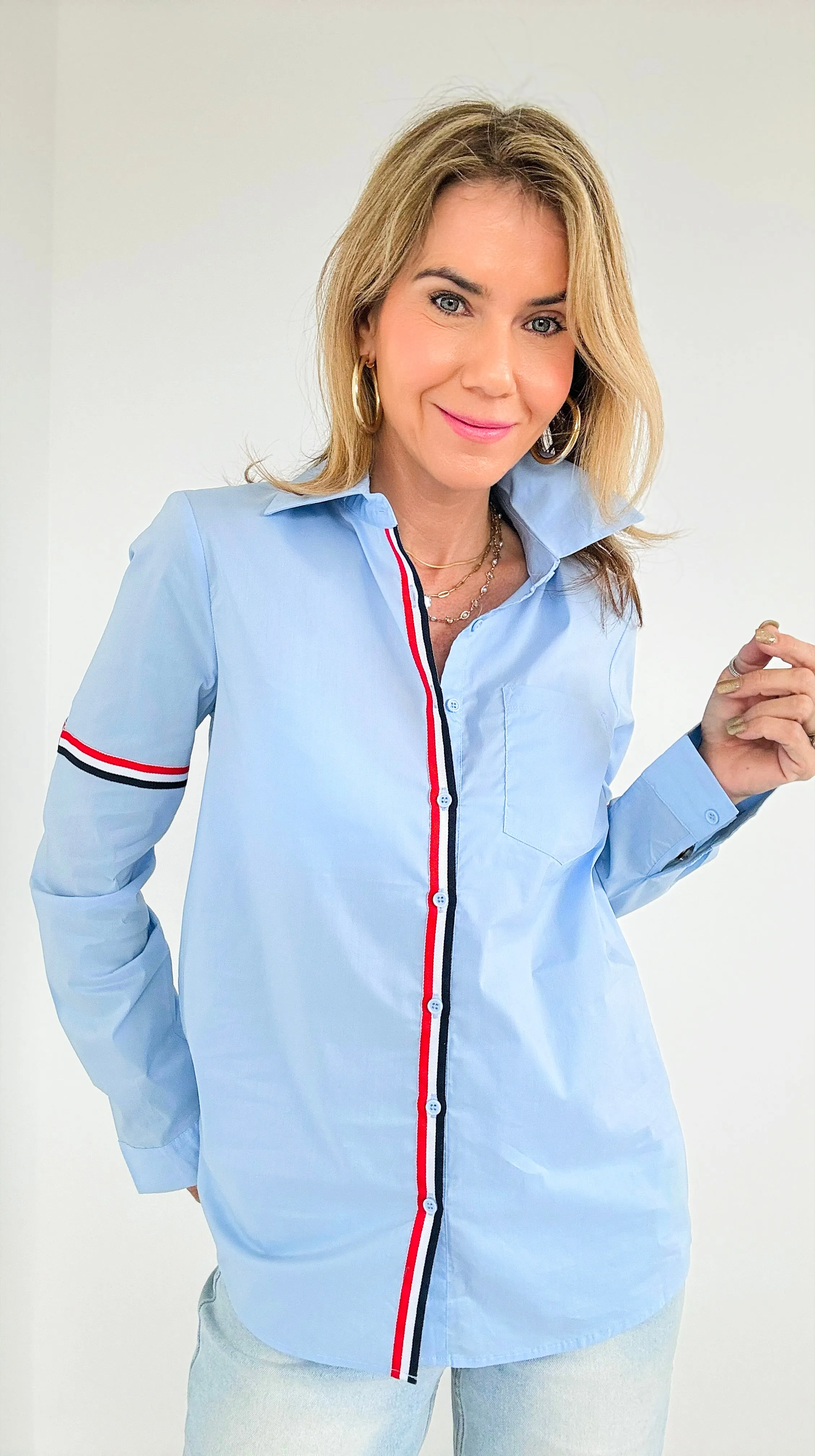 Accent Stripe Button-Down -  Blue