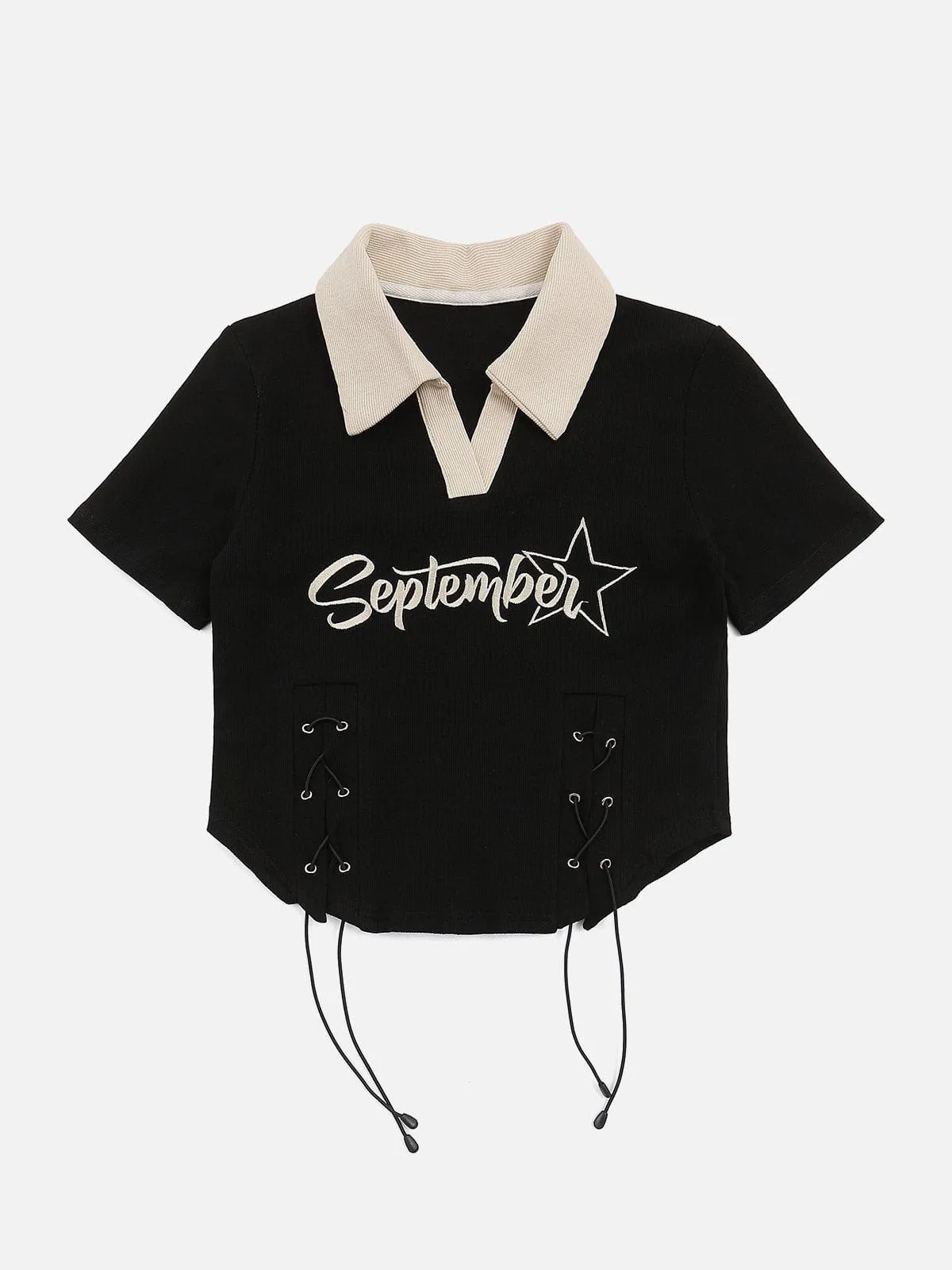 AlanBalen® - Embroidery Side Drawstring Fold-over Star Tee