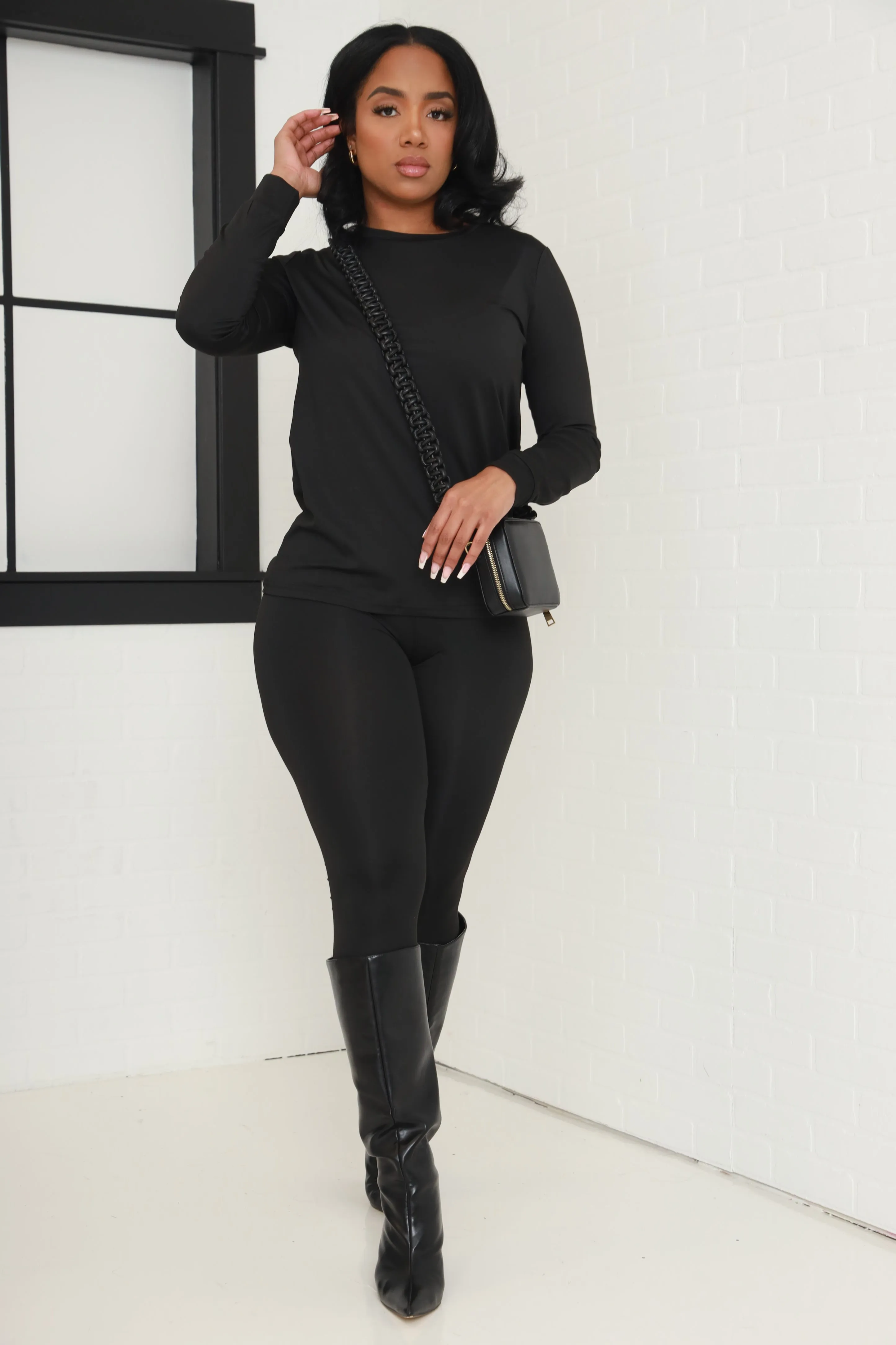 Almost Famous Long Sleeve Pants Set - Black