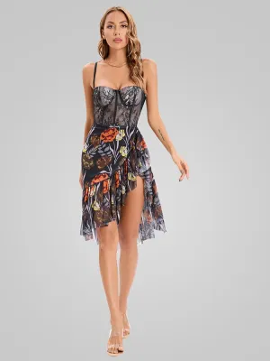 Amy Fashion - Elegant Sleeveless Print Asymmetrical Hem Dresses