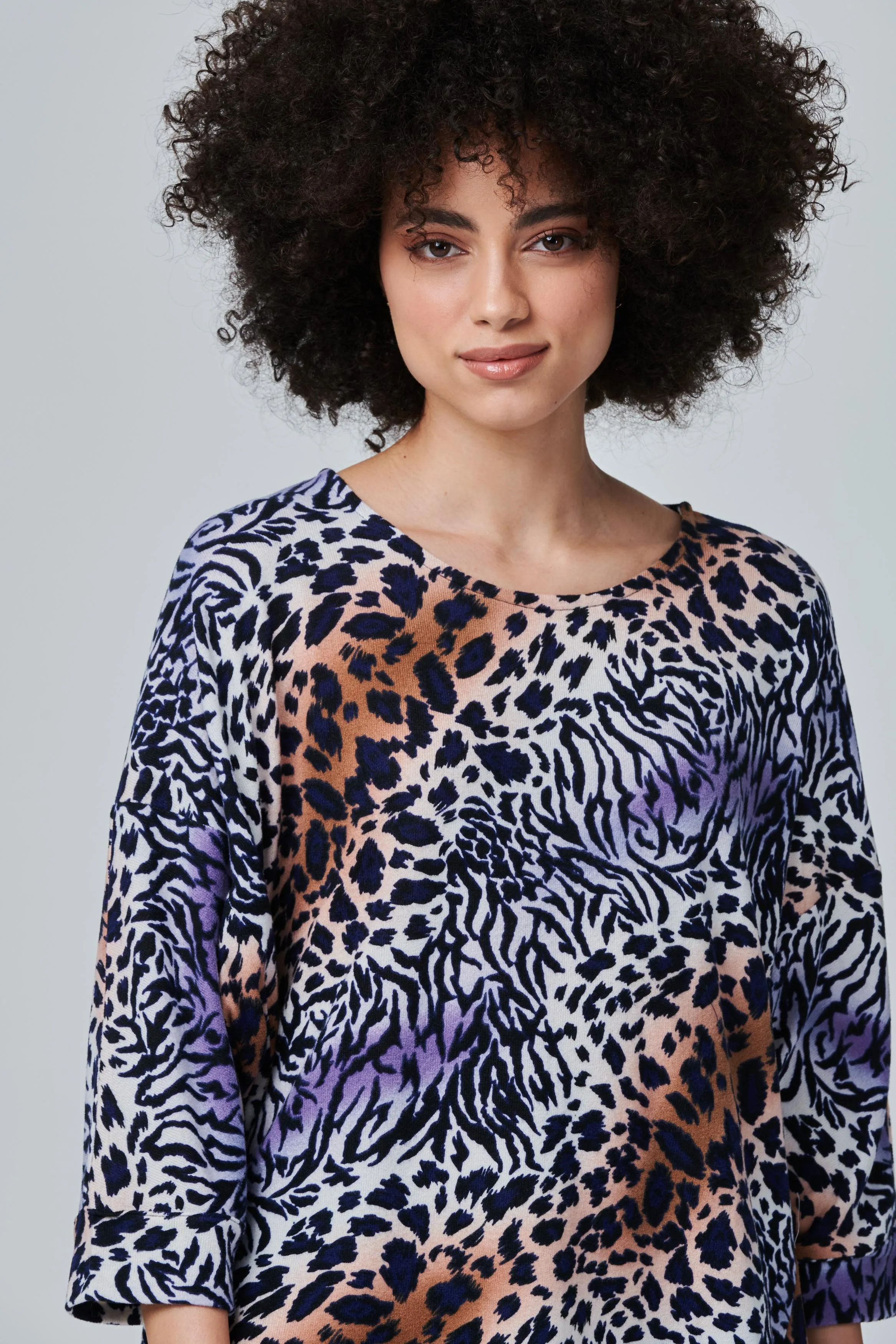 Animal Mixed Print Oversized Top