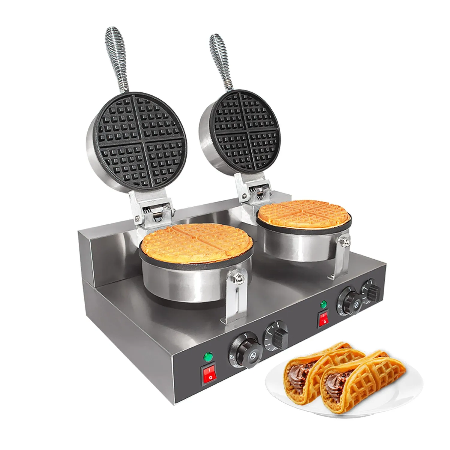 AP-601_2 Double Double Waffle Maker | Round-Shaped Belgium Waffles | Stainless Steel | Nonstick Coating