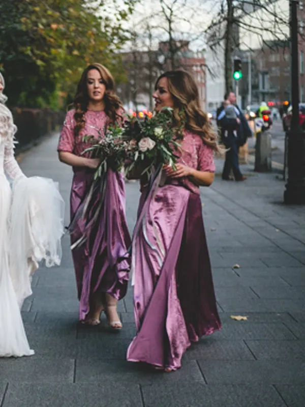 Beautiful Scoop Neck 1/2 Sleeve Floor-length Evening Dresses Party Long Bridesmaid Dresses.DB10671