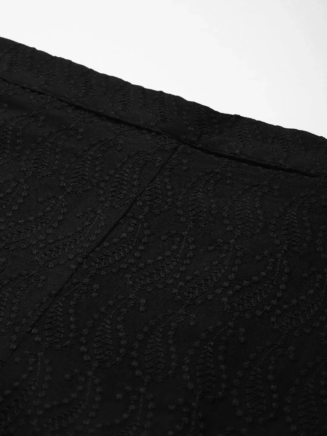 Black Embroidered Rayon Palazzos