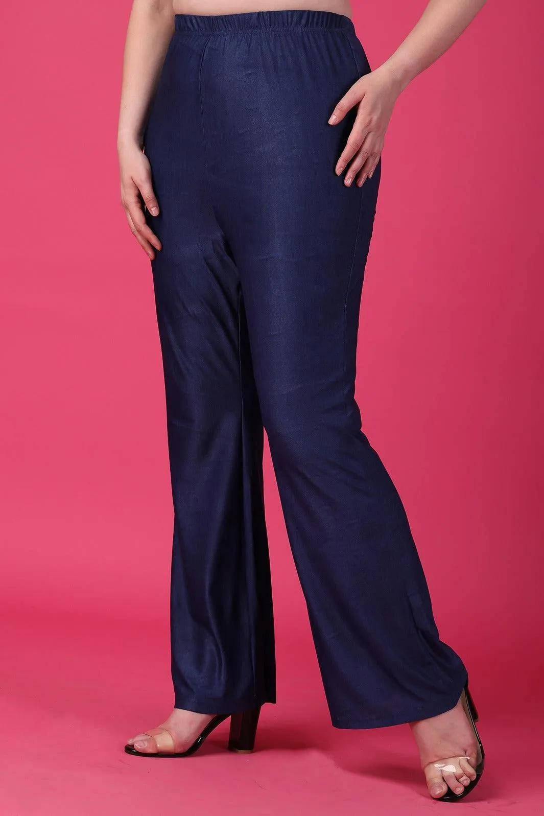 Blue Solid Flared Pants