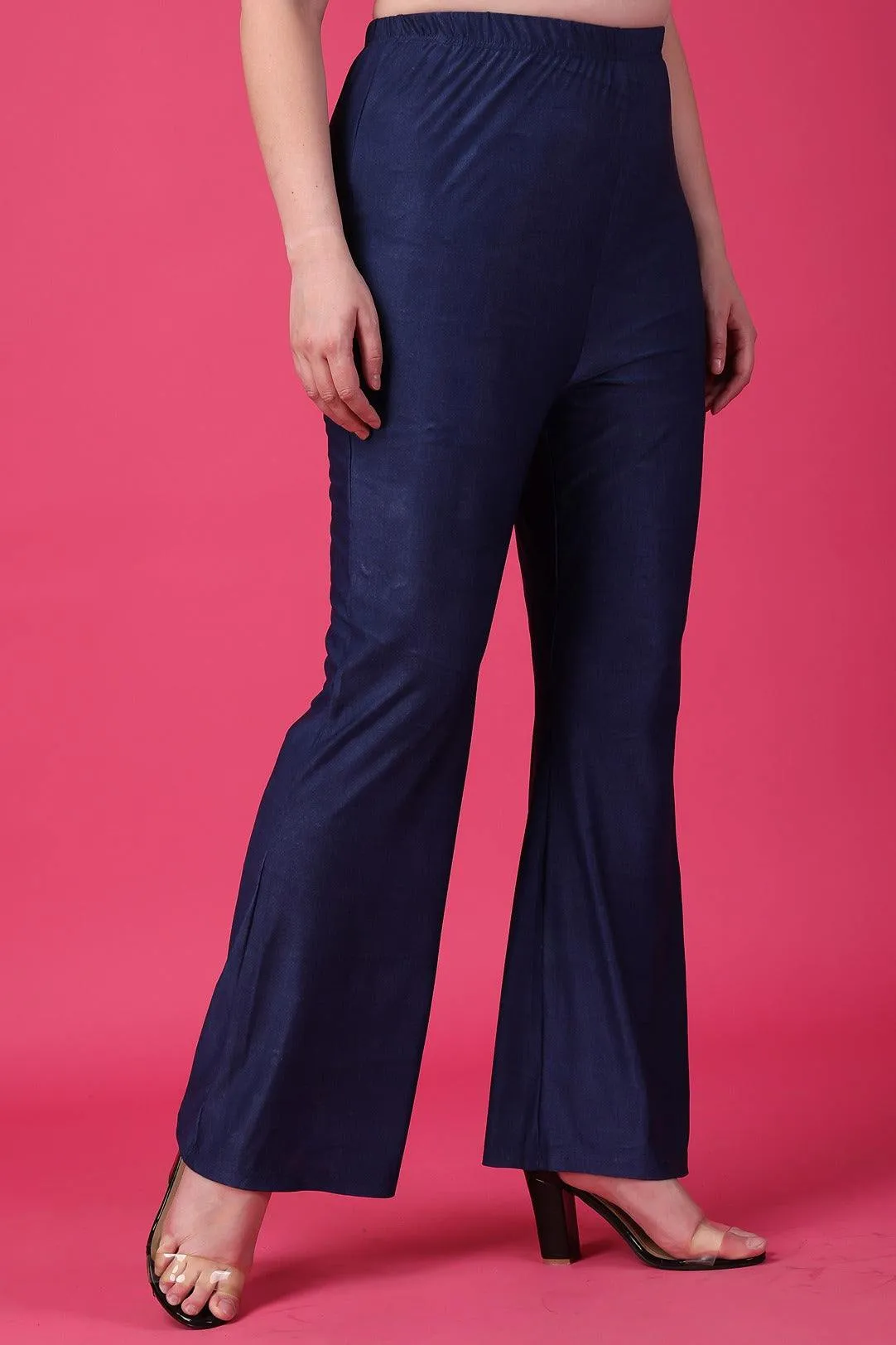 Blue Solid Flared Pants