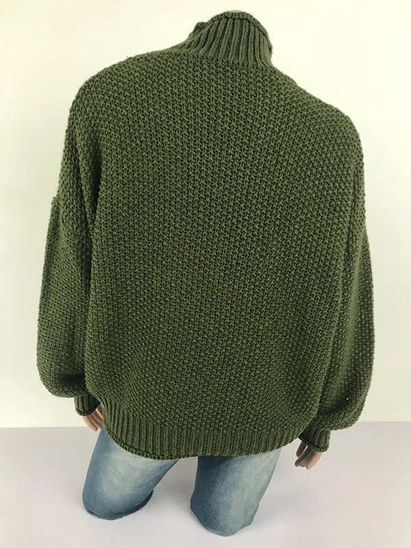 Casual Long Sleeves Solid Color High-Neck Sweater Tops