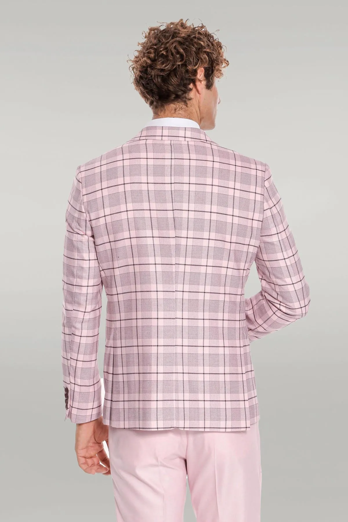 Checked Slim Fit Pink Men Suit - Wessi