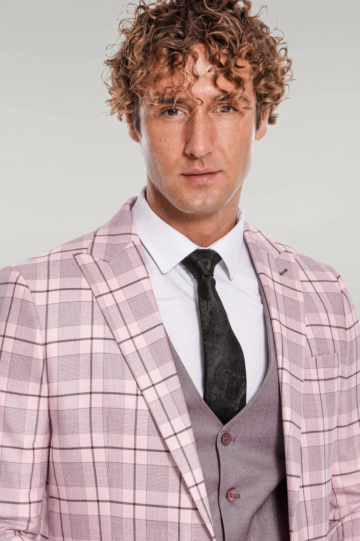 Checked Slim Fit Pink Men Suit - Wessi