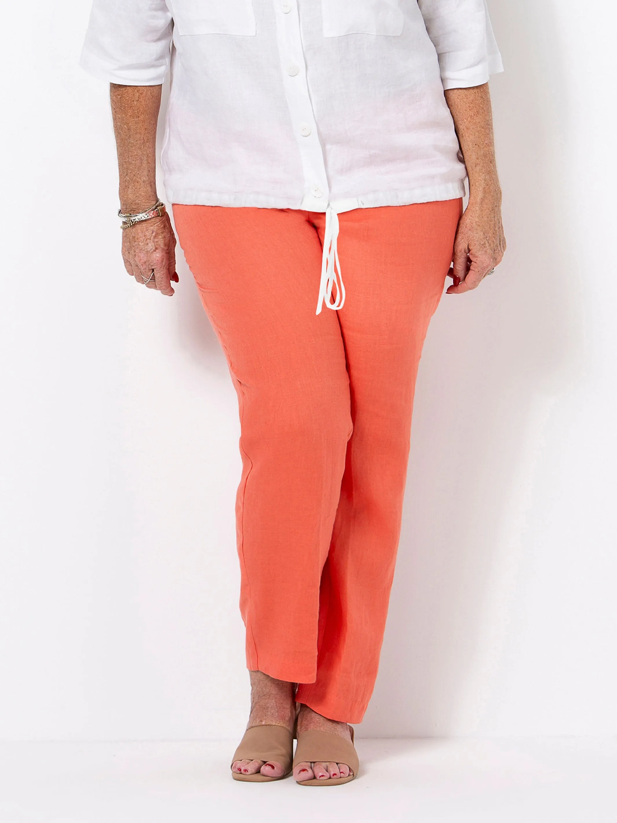 Dark Apricot Linen Slim Leg Pant