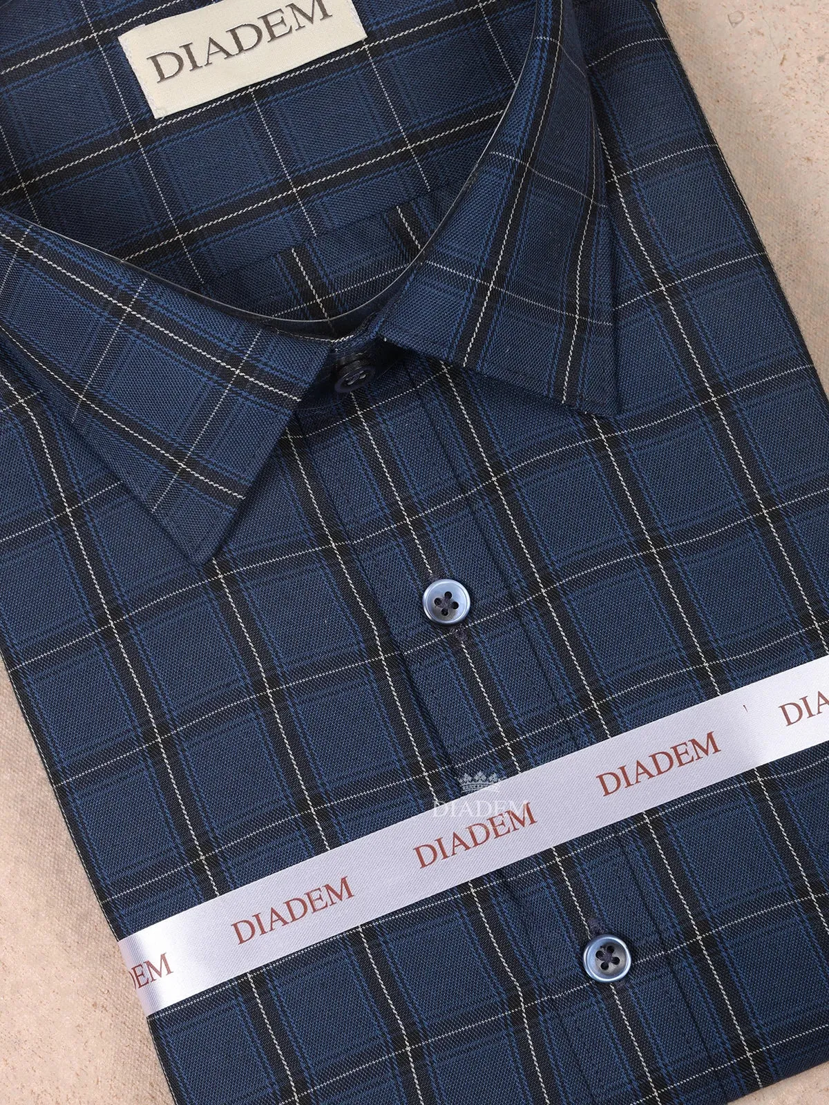 Dark Blue Cotton Checked Full Sleeve Shirt