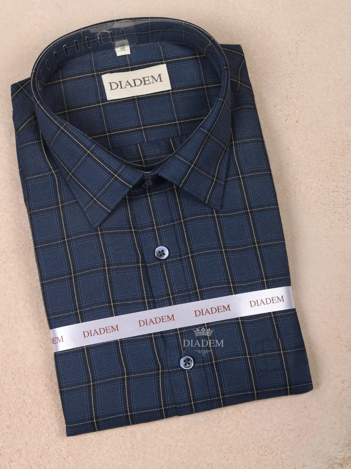 Dark Blue Cotton Checked Full Sleeve Shirt