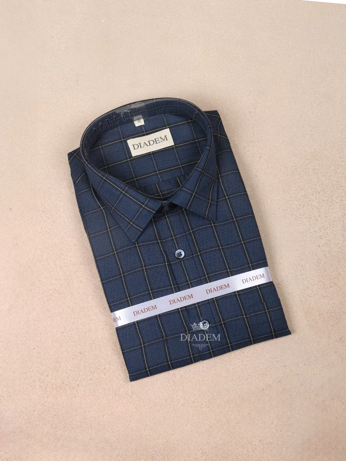 Dark Blue Cotton Checked Full Sleeve Shirt