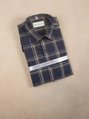 Dark Blue Cotton Formal Shirt with Checks Design, Full Sleeve