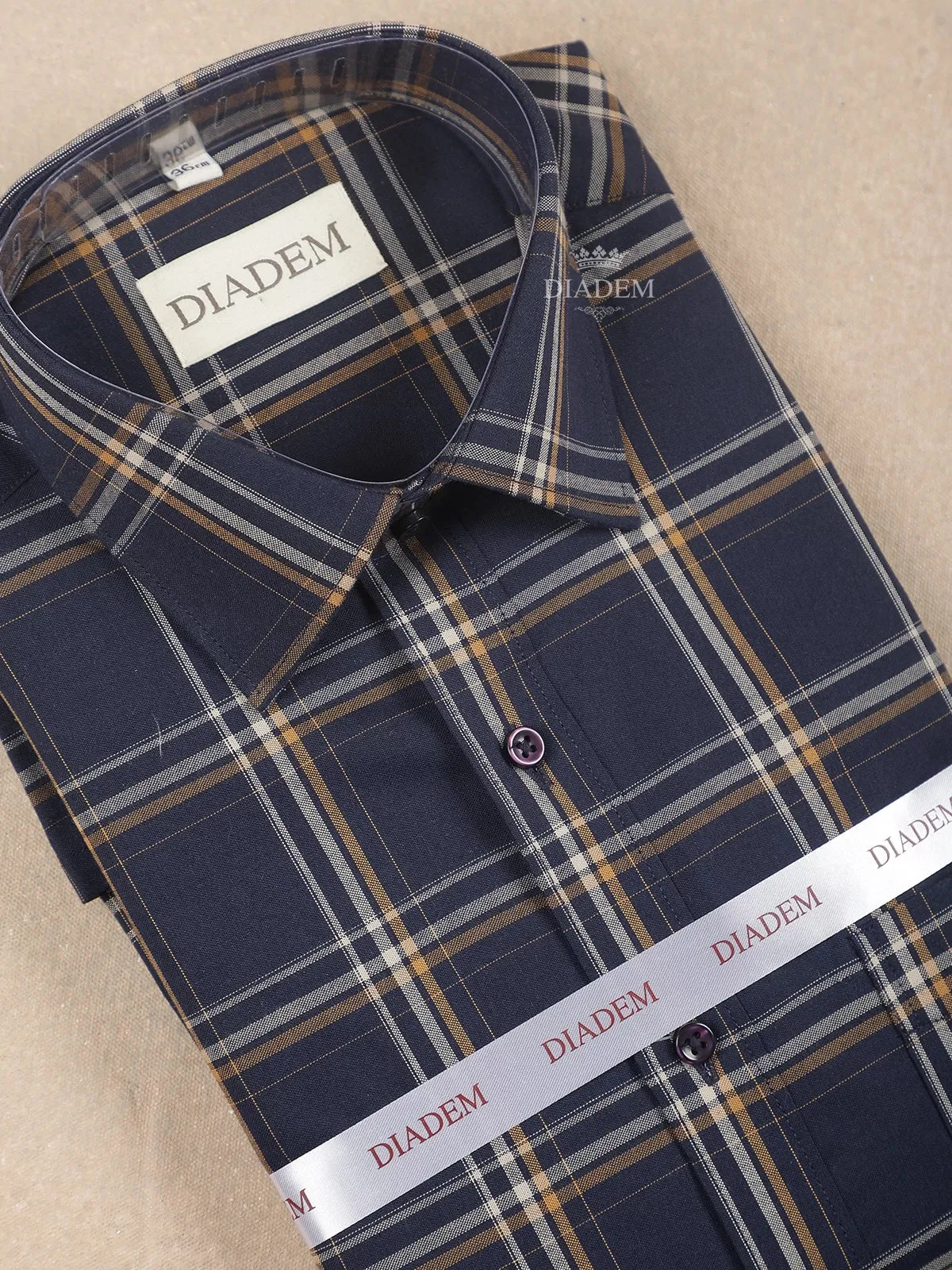 Dark Blue Cotton Formal Shirt with Checks Design, Full Sleeve