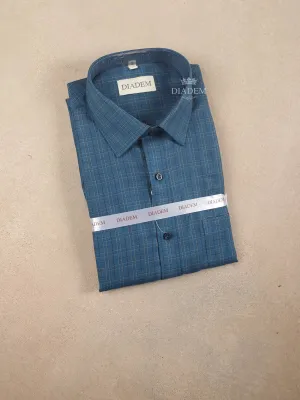 Dark Blue Cotton Shirt with Small Checks, Full Sleeve