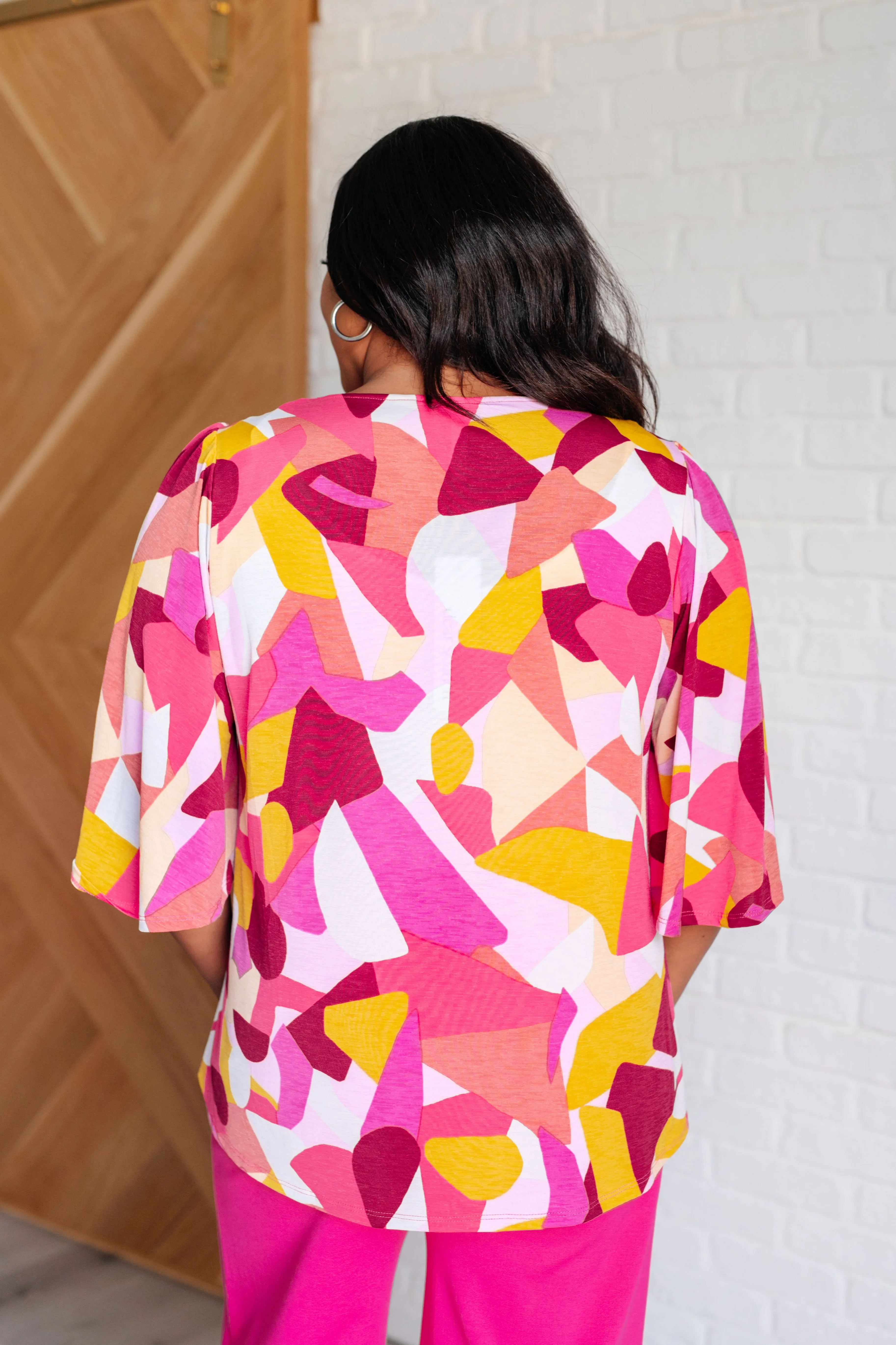 Dear Scarlett Cali Blouse in Magenta and Mustard Abstract