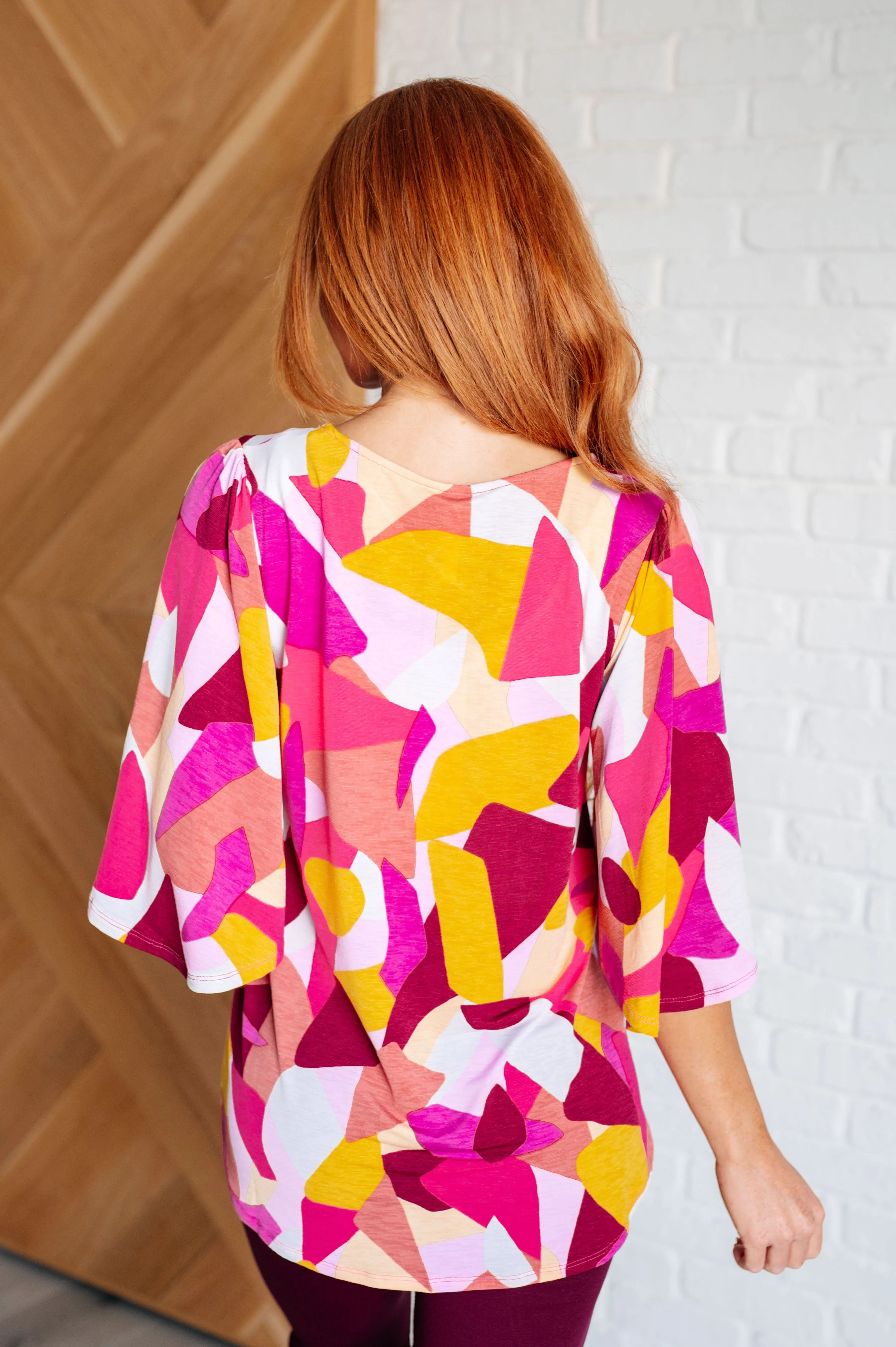 Dear Scarlett Cali Blouse in Magenta and Mustard Abstract