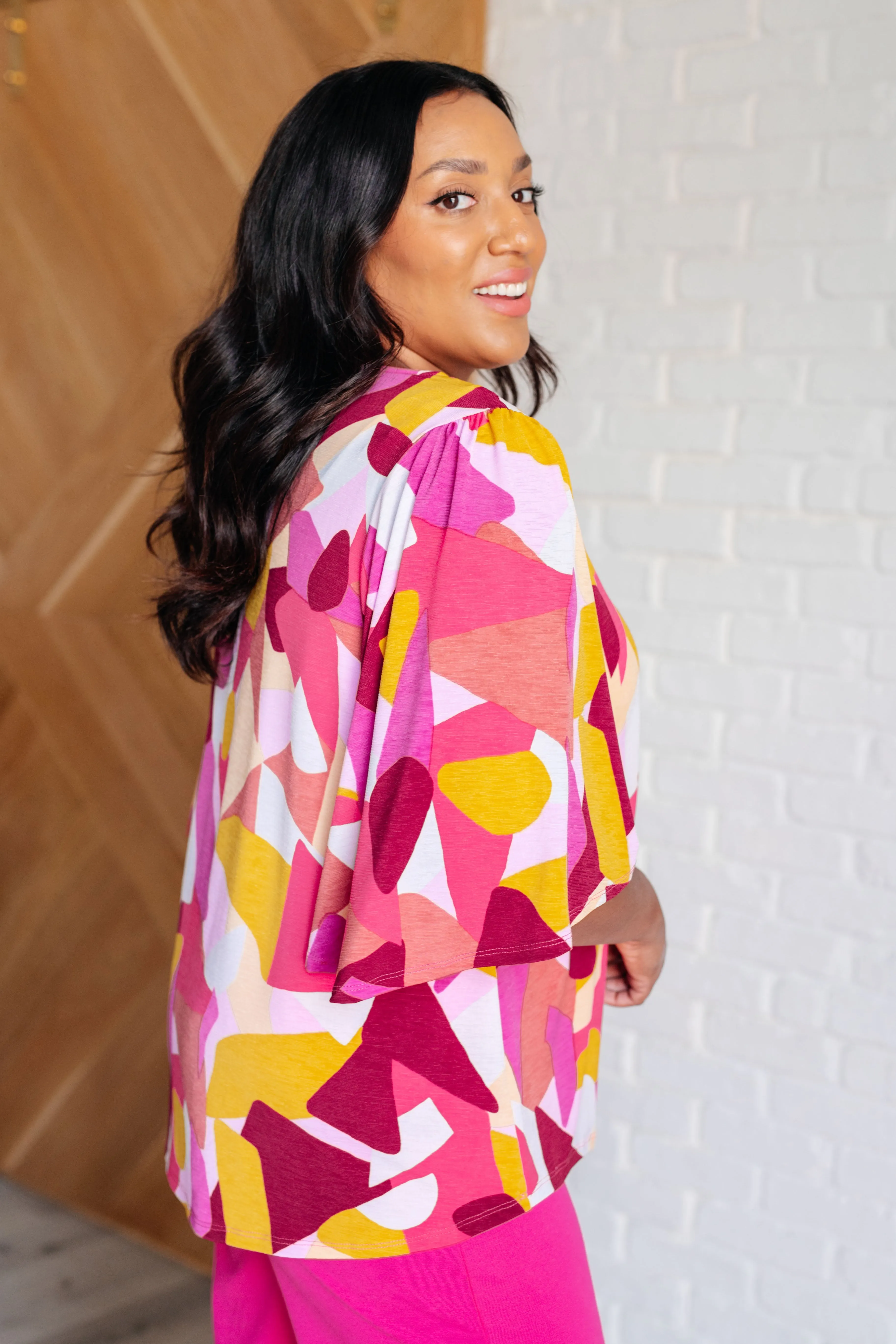 Dear Scarlett Cali Blouse in Magenta and Mustard Abstract