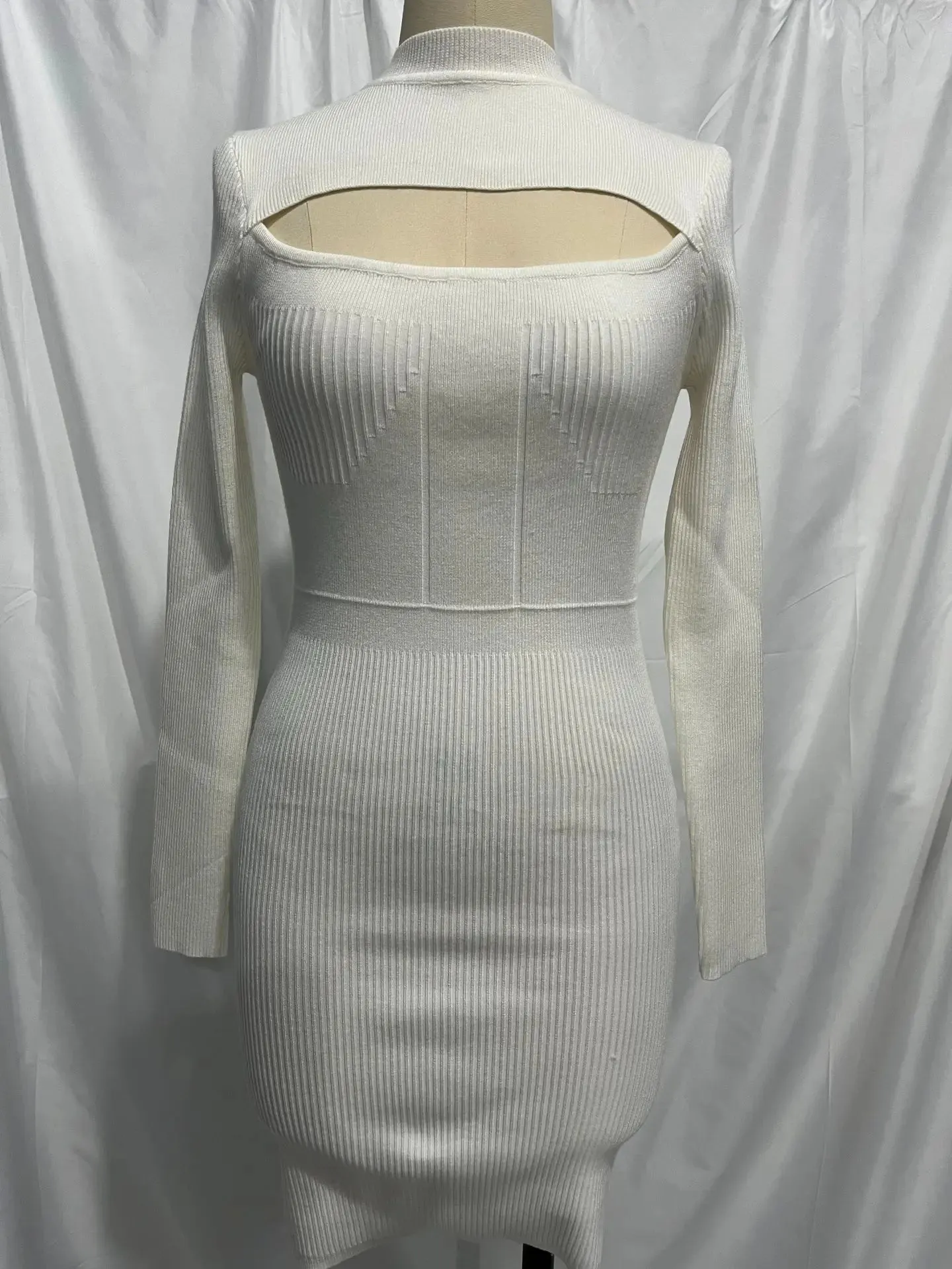 DressBetty - 2024 Elegant White Hollow Knitted Bodycon Short Dress Cut Out Dresses