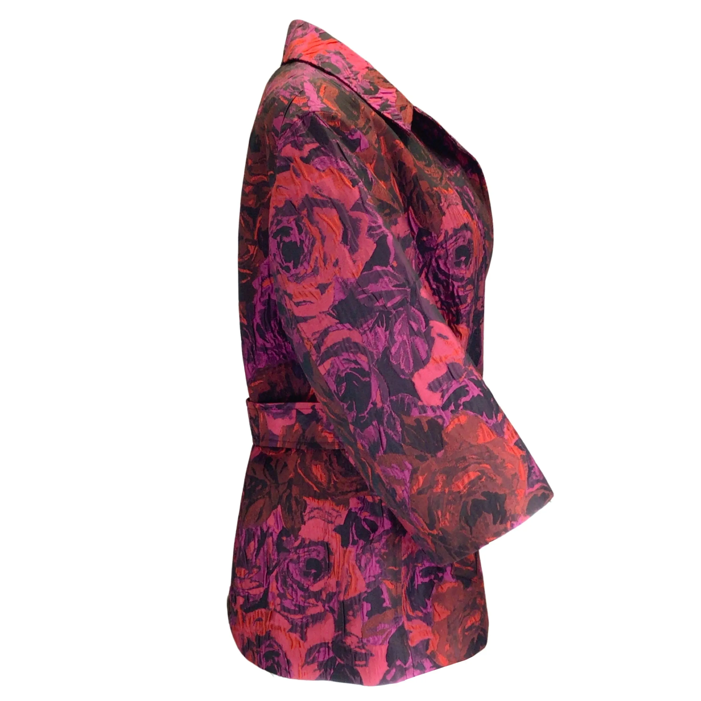 Dries van Noten Fuchsia / Red Multi Belted Jacquard Jacket