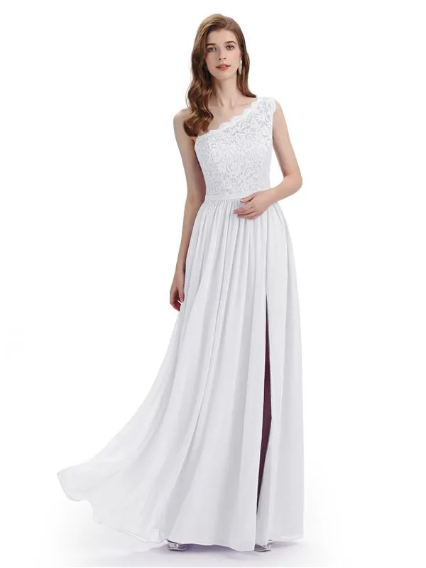 Elegant One Shoulder Side Slit Floor Lenght Bridesmaid Dresses