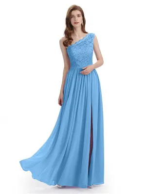 Elegant One Shoulder Side Slit Floor Lenght Bridesmaid Dresses