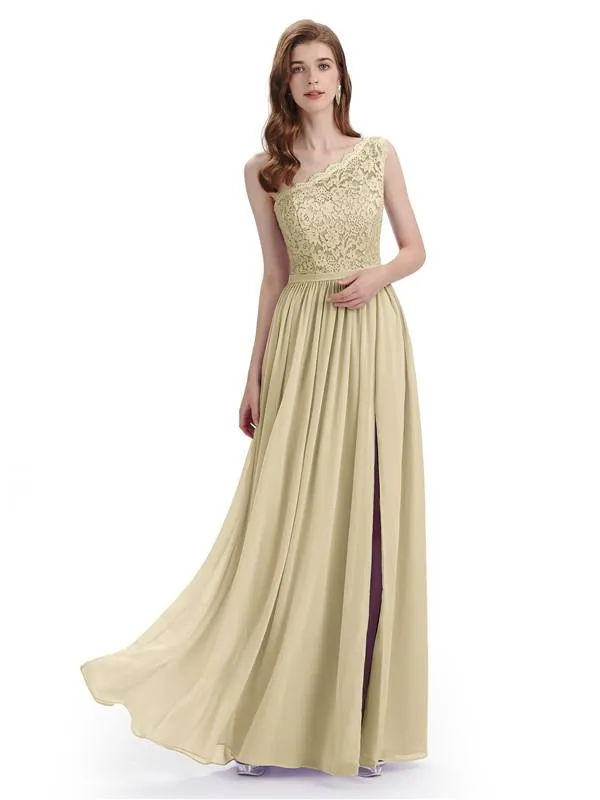 Elegant One Shoulder Side Slit Floor Lenght Bridesmaid Dresses