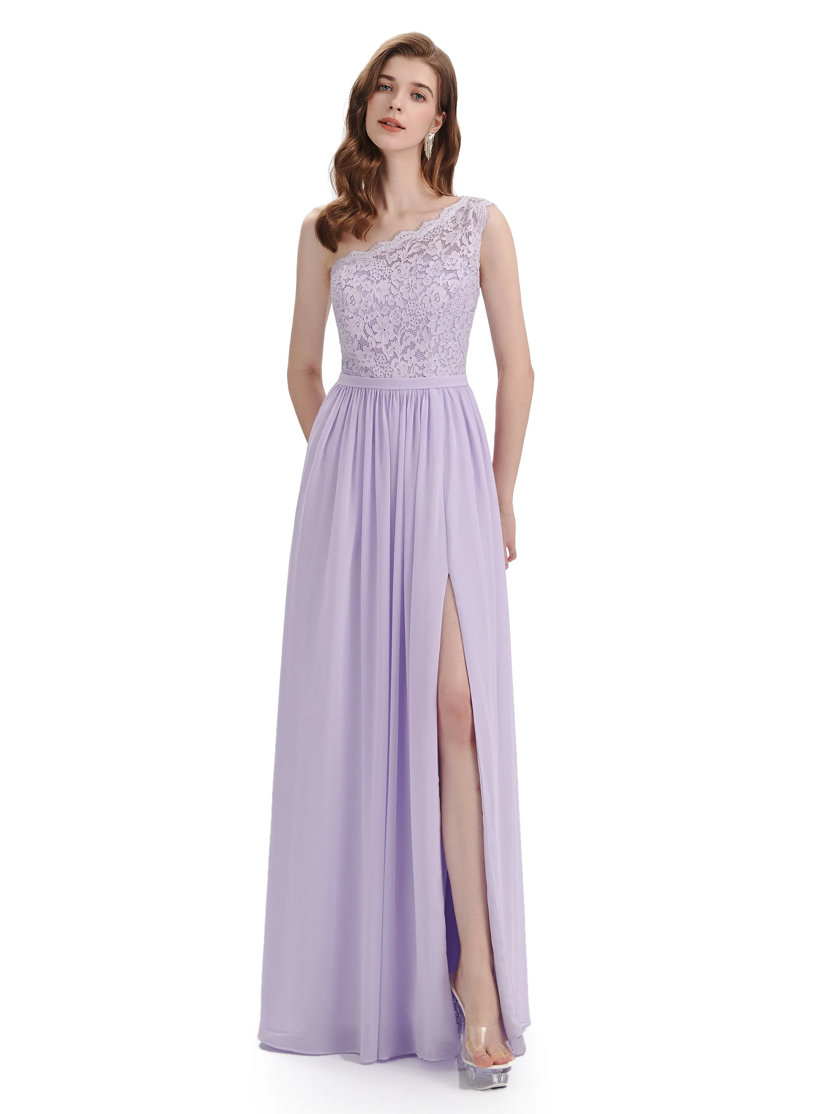 Elegant One Shoulder Side Slit Floor Lenght Bridesmaid Dresses