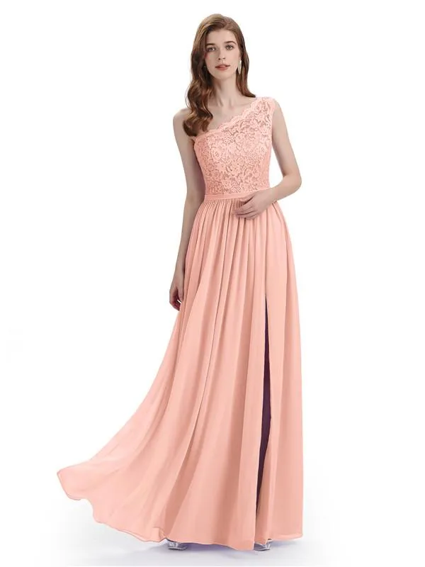 Elegant One Shoulder Side Slit Floor Lenght Bridesmaid Dresses