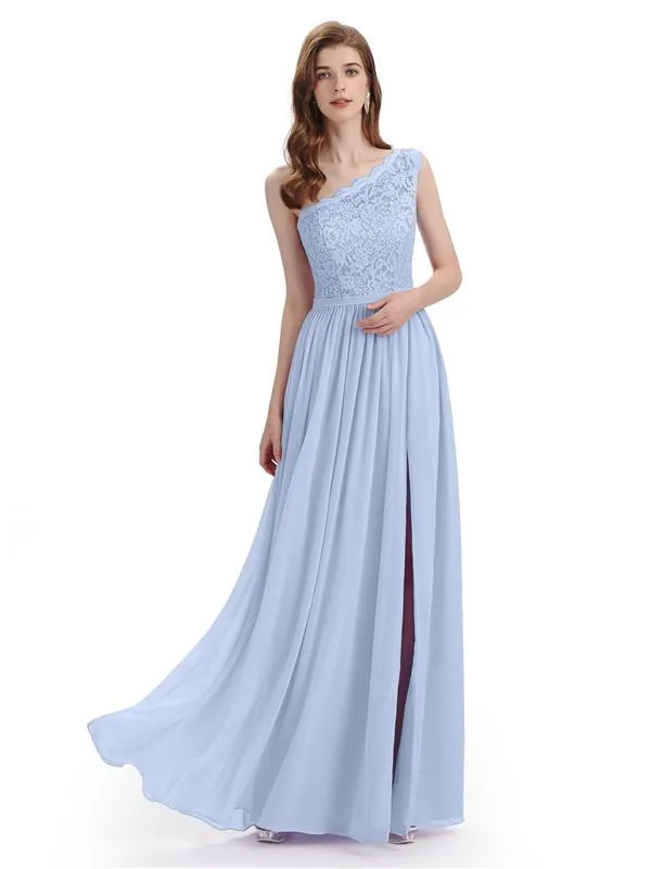 Elegant One Shoulder Side Slit Floor Lenght Bridesmaid Dresses