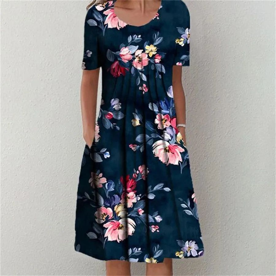 Elegant Temperament Short Sleeves Loose Weekend Holiday Midi Dresses