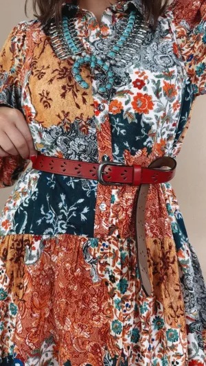 Elevated Petal Punch Out Detail Belt, Red