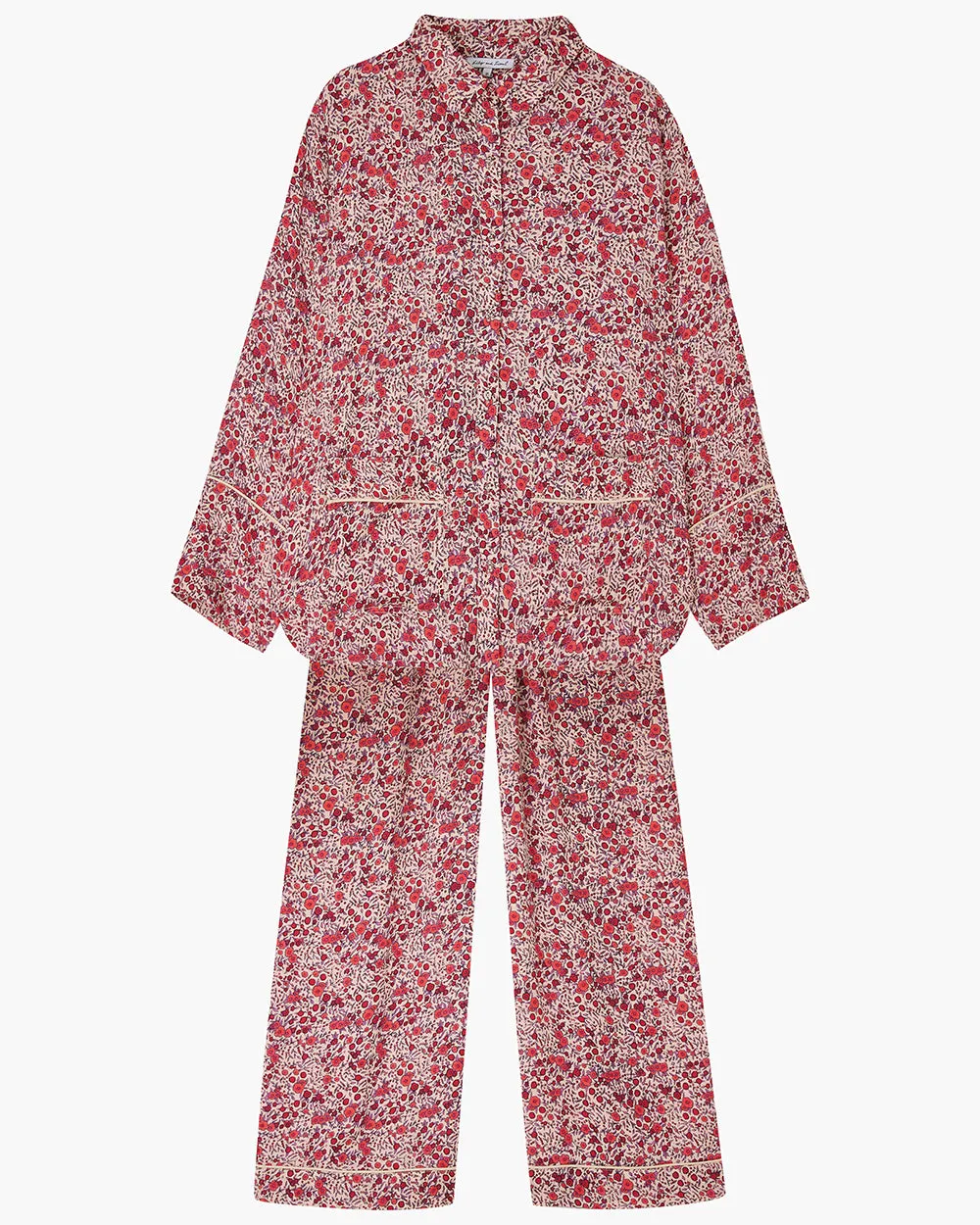 Evie Long Sleeve Aster Print Pyjama Set In Pink