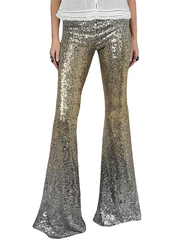 Flared Pants Skinny Leg Contrast Color Gradient Sequined Shiny Pants Bottoms