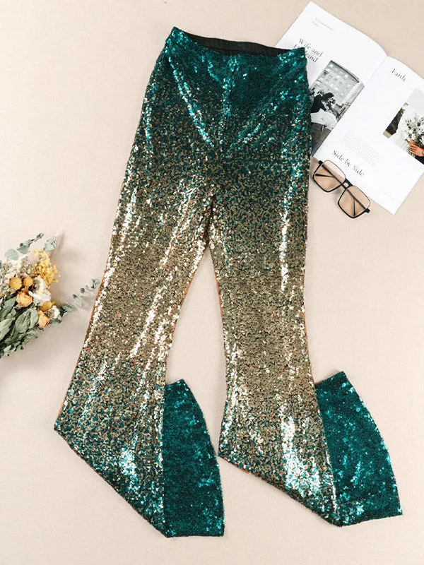 Flared Pants Skinny Leg Contrast Color Gradient Sequined Shiny Pants Bottoms