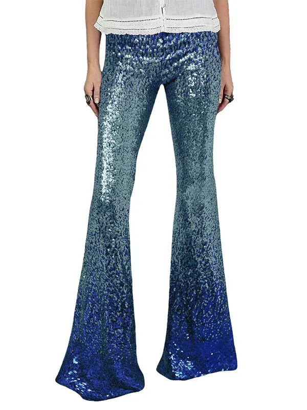 Flared Pants Skinny Leg Contrast Color Gradient Sequined Shiny Pants Bottoms