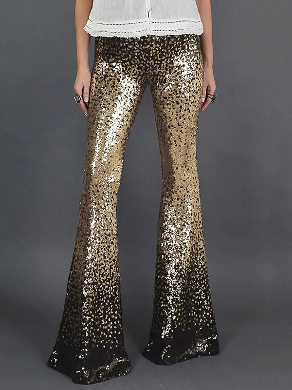 Flared Pants Skinny Leg Contrast Color Gradient Sequined Shiny Pants Bottoms