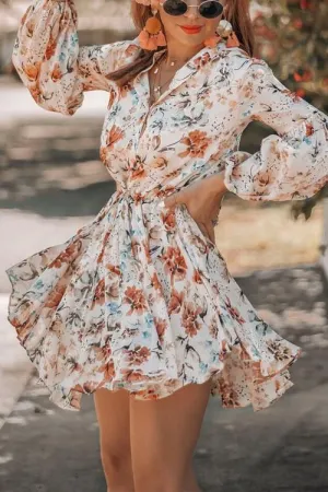 Floral Print Long Sleeve Mini Dress