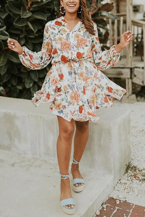 Floral Print Long Sleeve Mini Dress