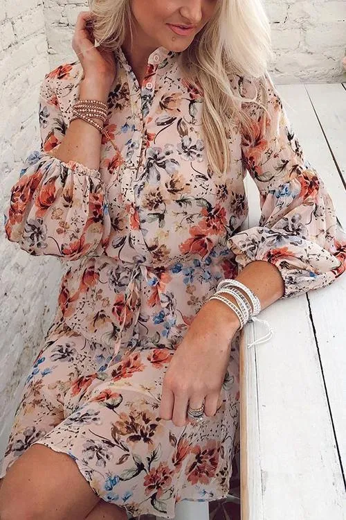 Floral Print Long Sleeve Mini Dress