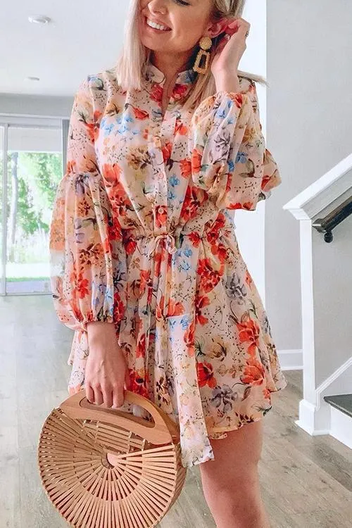 Floral Print Long Sleeve Mini Dress