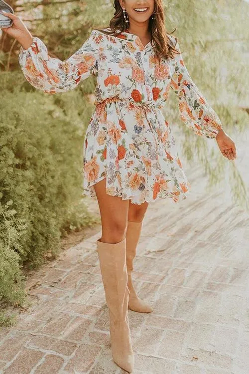 Floral Print Long Sleeve Mini Dress