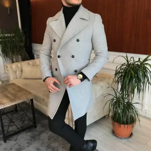 Frost Slim Fit Light Grey Double Breasted Wool Coat by ITALIAN VEGA®