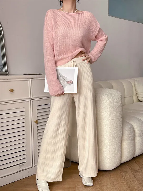 Gentle Mohair Knitted Loose Long Sleeves Solid Color Thin Sweater Tops