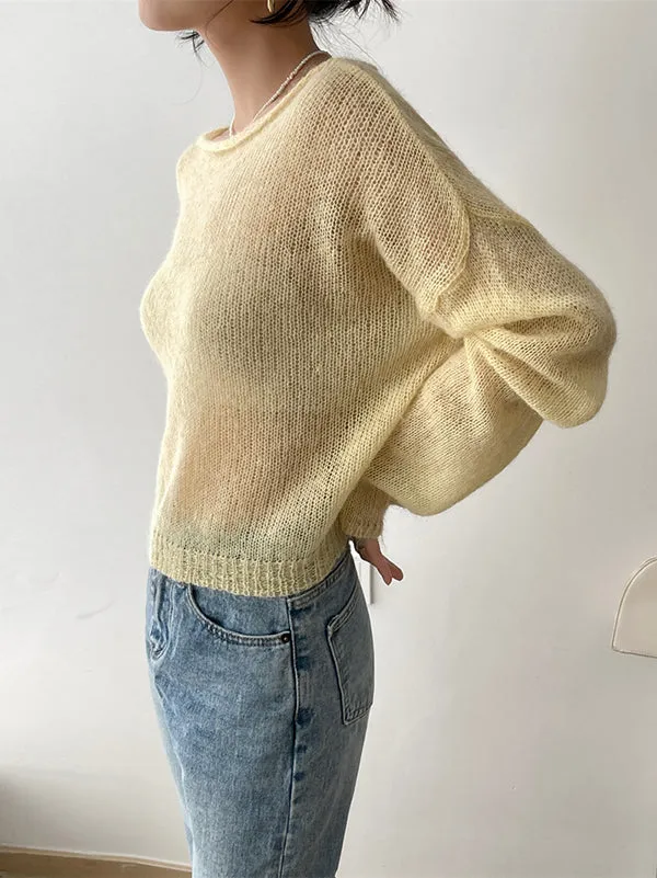 Gentle Mohair Knitted Loose Long Sleeves Solid Color Thin Sweater Tops