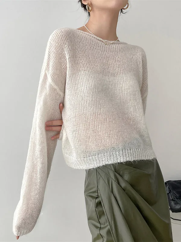 Gentle Mohair Knitted Loose Long Sleeves Solid Color Thin Sweater Tops