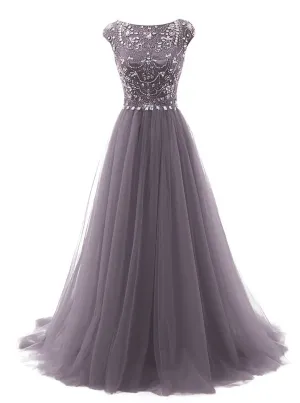 Grey Beading With Flower Type Modest Long Floor Length For Teens Prom Dresses